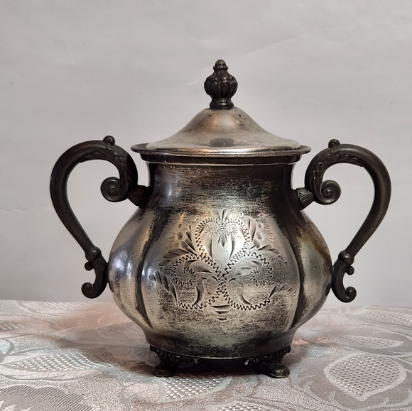 Set Of 4×silver plated sugar and creamer set. By Van Bergh Rochester NY. - Picture 2 of 15